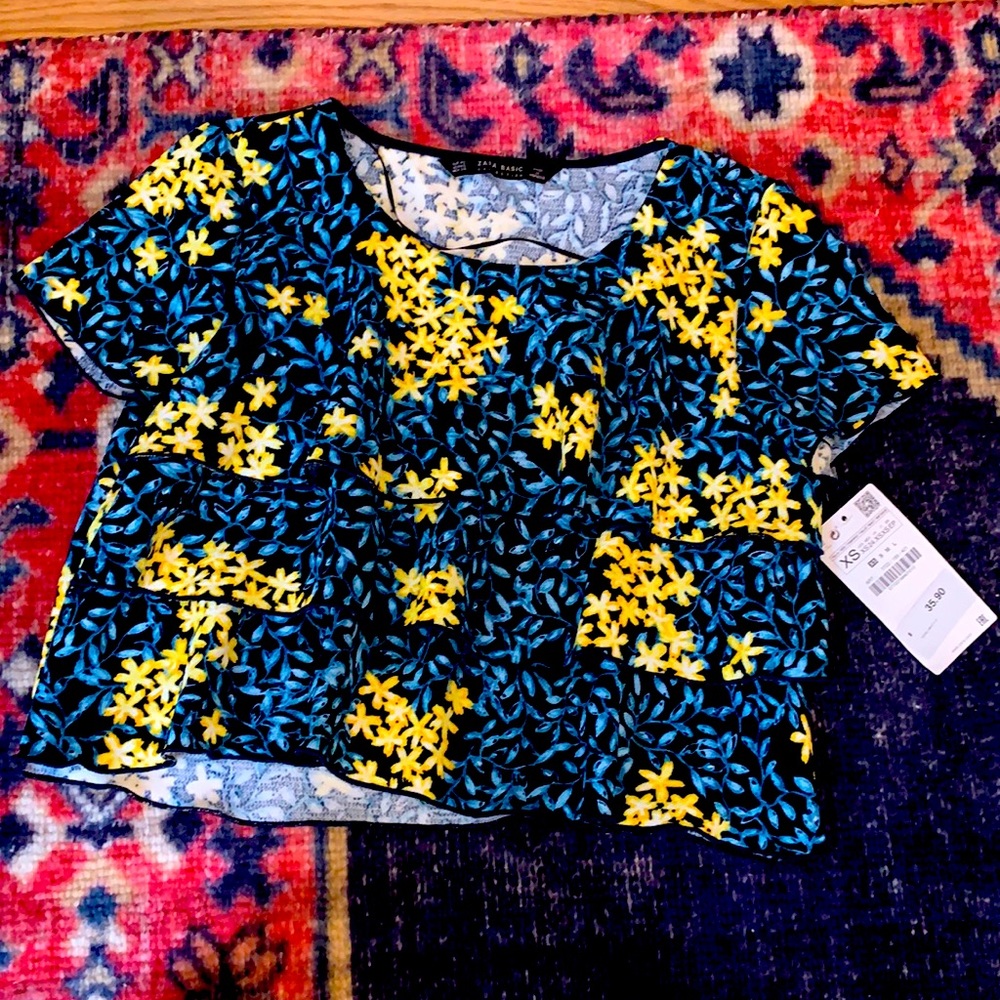 Blue & yellow floral Zara crop top (XS)
